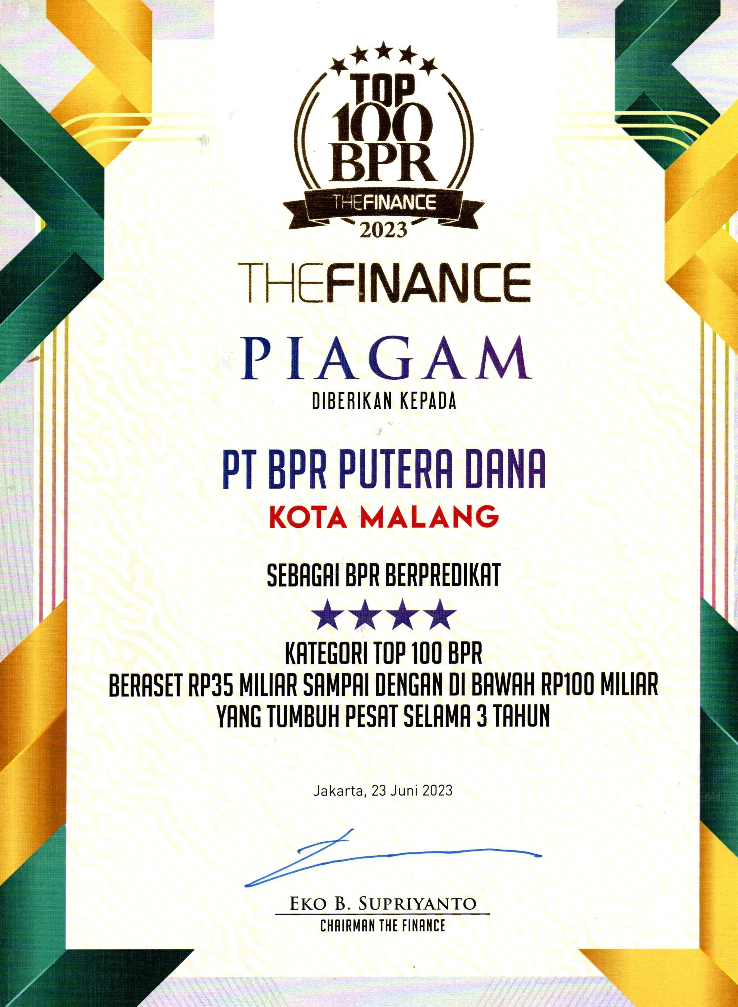 Kinerja Keuangan Berkualitas Diakui The Finance 2023