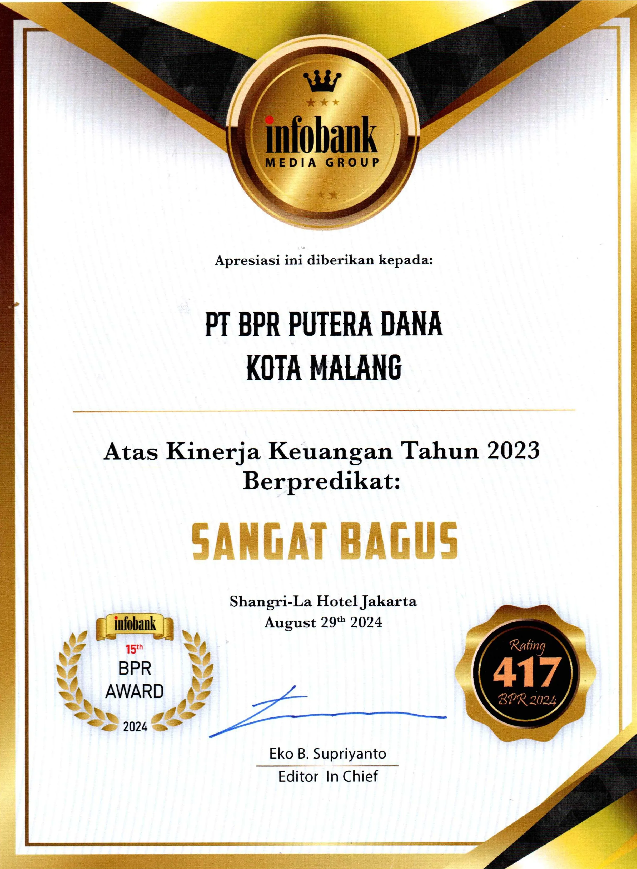 Reputasi dan Kepercayaan Industri Mengantarkan Penghargaan Infobank 2024